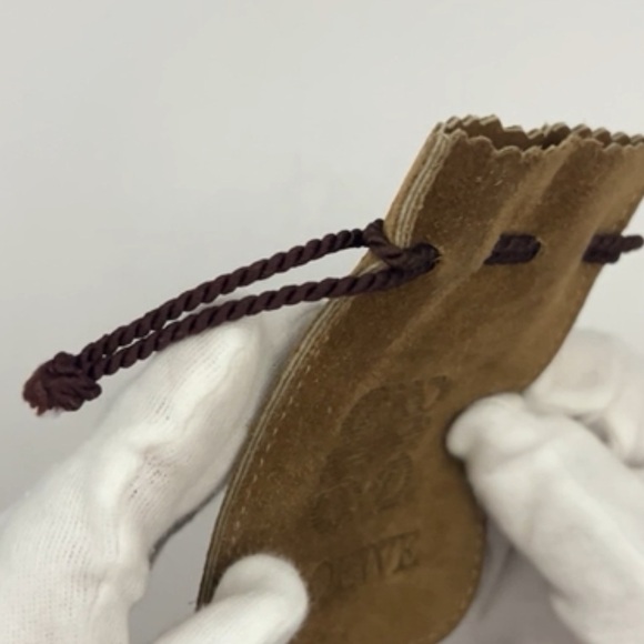 RARE EUC Loewe Logoed Tan Suede Tiny Drawstring Pouch Travel Jewelry - Picture 10 of 15